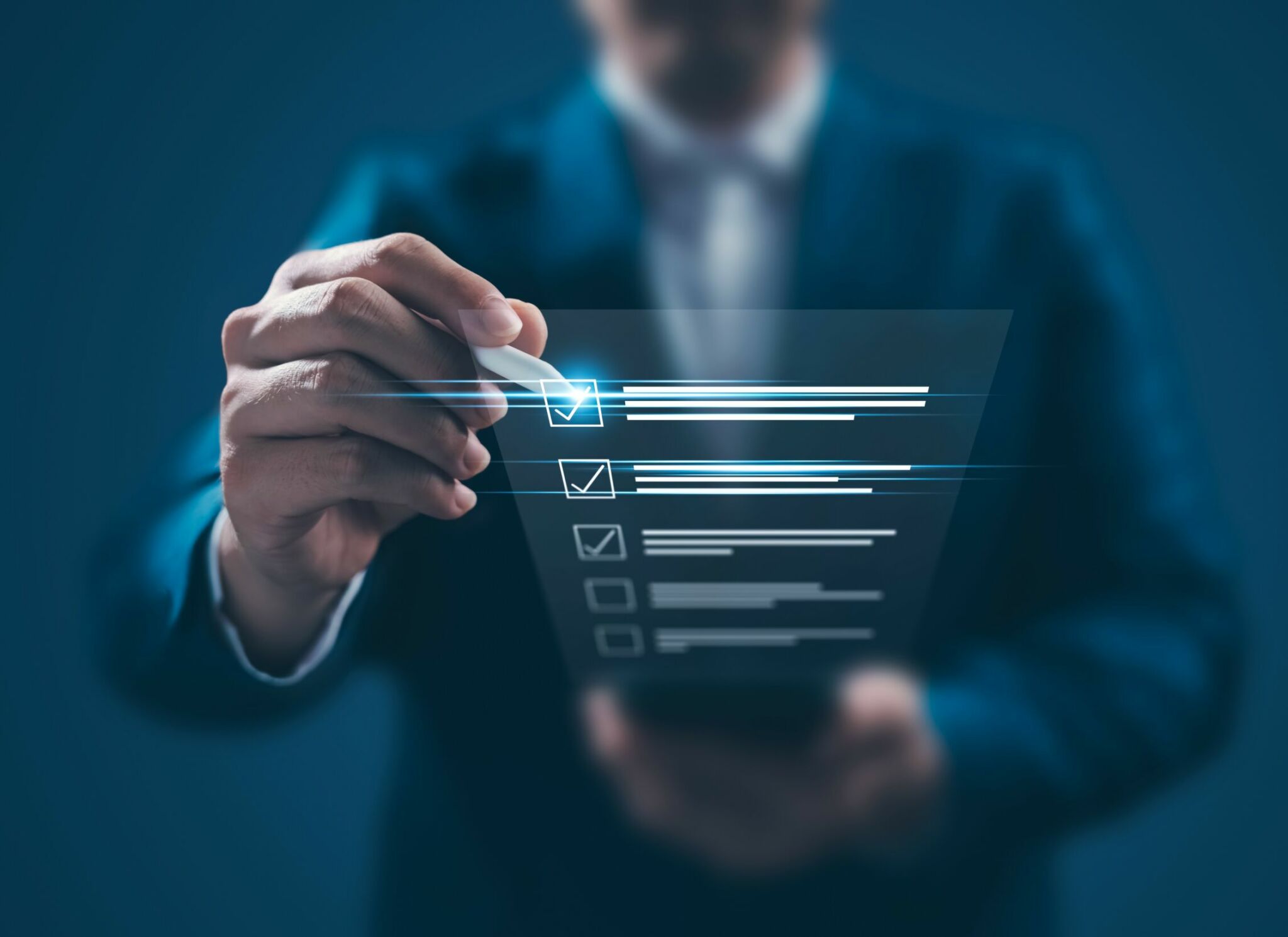 business man holding digital list